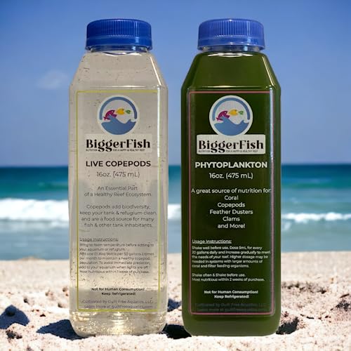 BiggerFish Live Copepods   Phytoplankton Combo Pack for Saltwater Fish  Coral  Invertebrates  2 16oz Bottles  Provide Vital Biodiversity and Nutrition for Saltwater Reef Aquariums