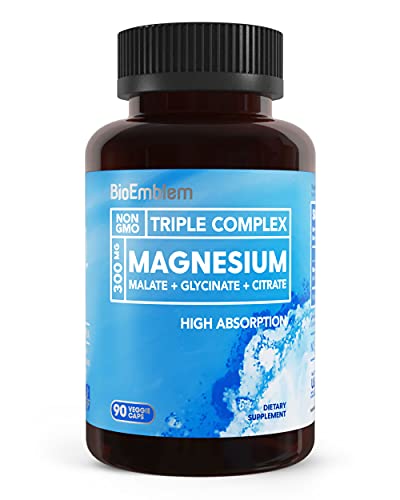 BioEmblem Triple Magnesium Complex   300mg of Magnesium Glycinate  Malate  & Citrate for Muscles  Nerves  & Energy   High Absorption   Vegan  Non GMO   90 Capsules