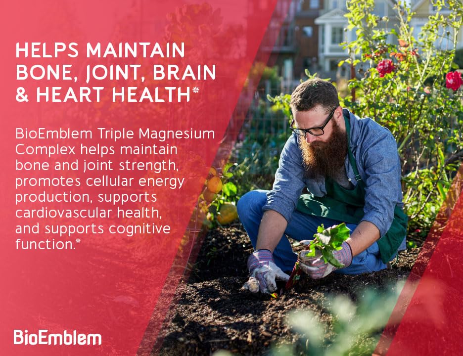 BioEmblem Triple Magnesium Complex   300mg of Magnesium Glycinate  Malate  & Citrate for Muscles  Nerves  & Energy   High Absorption   Vegan  Non GMO   90 Capsules
