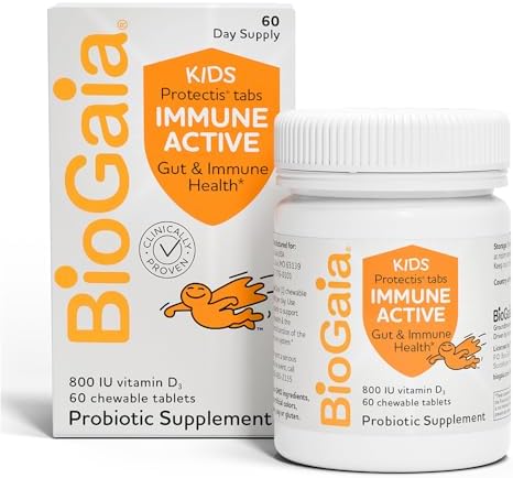 BioGaia Immune Active Kids   Probiotic   Vitamin D   for Digestive & Immune Health   Ages 3    Allergen  Dairy  Soy & Gluten Free   Trusted by Pediatricians   60 Day Supply   Orange Flavored Chewable