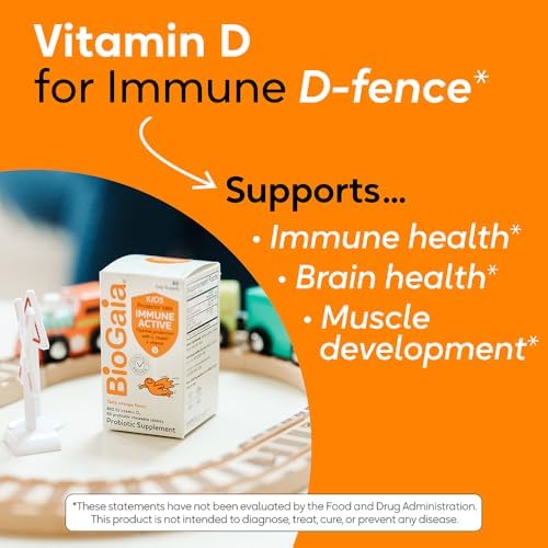 BioGaia Immune Active Kids   Probiotic   Vitamin D   for Digestive & Immune Health   Ages 3    Allergen  Dairy  Soy & Gluten Free   Trusted by Pediatricians   60 Day Supply   Orange Flavored Chewable