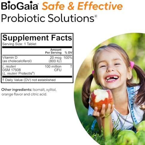 BioGaia Immune Active Kids   Probiotic   Vitamin D   for Digestive & Immune Health   Ages 3    Allergen  Dairy  Soy & Gluten Free   Trusted by Pediatricians   60 Day Supply   Orange Flavored Chewable