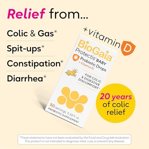 BioGaia Protectis Baby Probiotic Drops   Colic & Gas Relief   Vitamin D   Safe for Newborns   Ease Crying  Fussing  Colic  Gas  Spit ups & Constipation   No Dairy  Soy & Gluten   50 Day Supply   10mL