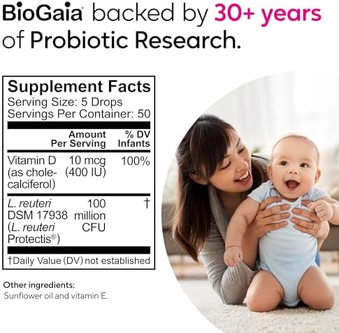 BioGaia Protectis Baby Probiotic Drops   Colic & Gas Relief   Vitamin D   Safe for Newborns   Ease Crying  Fussing  Colic  Gas  Spit ups & Constipation   No Dairy  Soy & Gluten   50 Day Supply   10mL