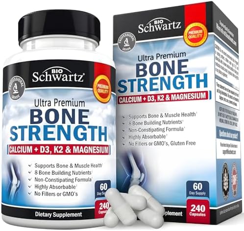 BioSchwartz Bone Strength Supplement   Gentle Non Constipating Bone Health Supplement for Women & Men with 9 in 1 Complex with Calcium Magnesium Zinc D3 K2 & More   3rd Party Tested   2 Months