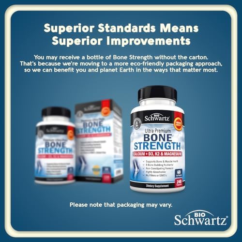 BioSchwartz Bone Strength Supplement   Gentle Non Constipating Bone Health Supplement for Women & Men with 9 in 1 Complex with Calcium Magnesium Zinc D3 K2 & More   3rd Party Tested   2 Months