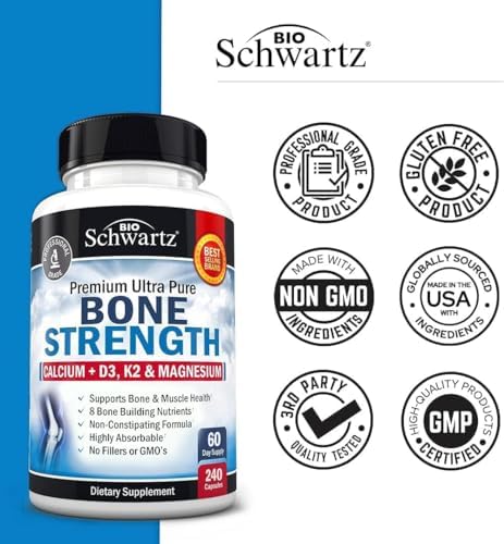 BioSchwartz Bone Strength Supplement   Gentle Non Constipating Bone Health Supplement for Women & Men with 9 in 1 Complex with Calcium Magnesium Zinc D3 K2 & More   3rd Party Tested   2 Months