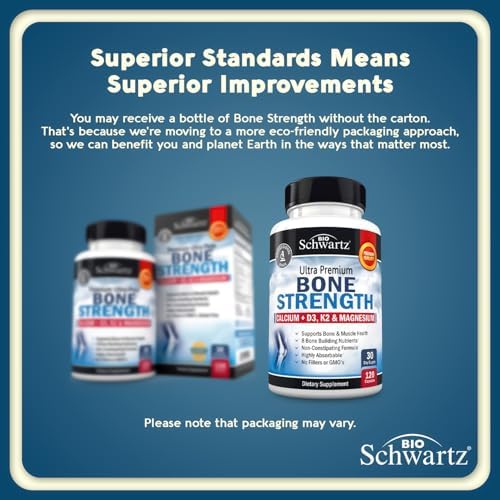 BioSchwartz Bone Strength Supplement   Gentle Non Constipating Bone Health Supplement for Women & Men with 9 in 1 Complex with Calcium Magnesium Zinc D3 K2 & More   3rd Party Tested   2 Months