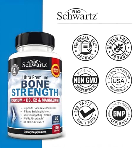 BioSchwartz Bone Strength Supplement   Gentle Non Constipating Bone Health Supplement for Women & Men with 9 in 1 Complex with Calcium Magnesium Zinc D3 K2 & More   3rd Party Tested   2 Months