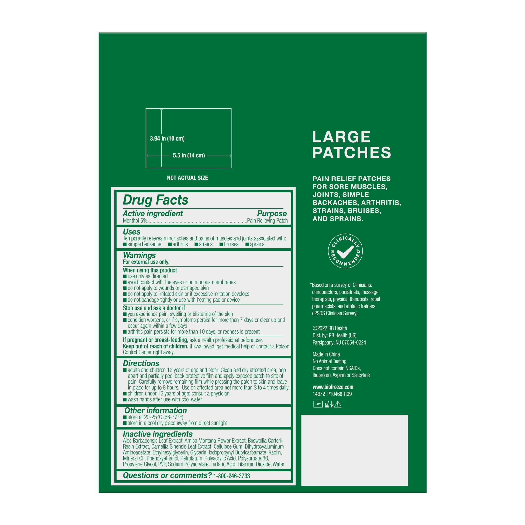 Biofreeze Pain Relief Patches  Back Knee Muscle Joint and Arthritis Pain Relievers  Menthol  5 Count