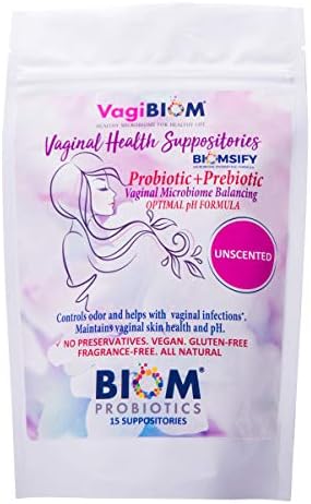 Biom Vaginal Probiotic Suppository  Natural Vaginal pH and Odor Control Regimen; Balance and Nourishes Vaginal Microbiome; No Parabens  Fragrance Free  30 