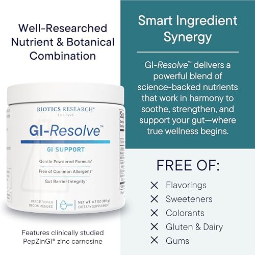 Biotics Research GI Resolve  Advanced L Glutamine Powder Formula for Gut Lining Support & Healing   Optimal Gastrointestinal Function   Premium 7 Ingredient with Zinc Carnosine & Botanicals  6 7oz