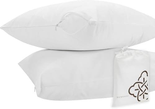 Bioweaves 100  Organic Cotton Breathable Pillow Protectors GOTS Certified with Zipped Closure   Standard  20 x 26 inches  2 Pack