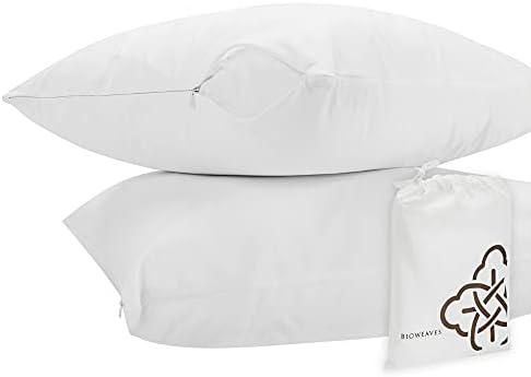 Bioweaves 100  Organic Cotton Breathable Pillow Protectors GOTS Certified with Zipped Closure   Standard  20 x 26 inches  2 Pack