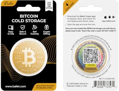 Bitcoin Cold Storage Coin   Ballet 24K Gold Plated Physical BTC Wallet  No Electronics  No Seed Phrase  No PIN or Password  Works with Ballet Crypto App