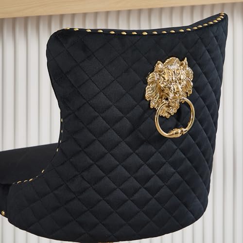 Black Bar Stools Set of 2 Velvet Swivel Kitchen Counter Chairs with Tufted High Back Modern Upholstered Gold Barstools with Lion Pull Ring/Golden Base for Dining Room/Home Bar/Kitchen  Black