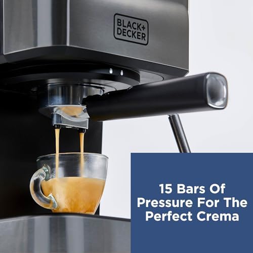 Black Decker Semi Automatic 15 Bar Espresso and Cappuccino Maker  Versatile Machine with Ability to use Grounds or ESE Pods to Make Your Perfect Cup of Coffee