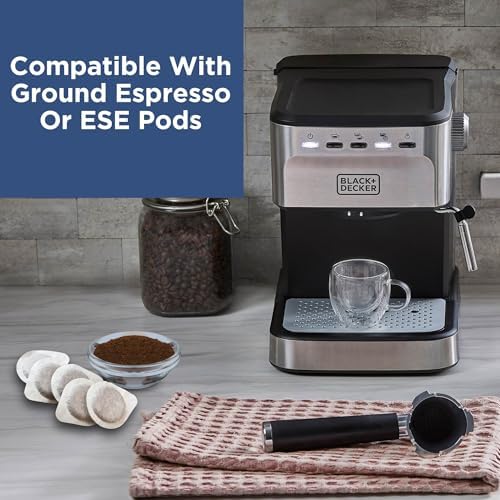 Black Decker Semi Automatic 15 Bar Espresso and Cappuccino Maker  Versatile Machine with Ability to use Grounds or ESE Pods to Make Your Perfect Cup of Coffee