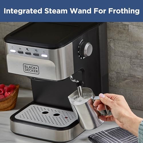 Black Decker Semi Automatic 15 Bar Espresso and Cappuccino Maker  Versatile Machine with Ability to use Grounds or ESE Pods to Make Your Perfect Cup of Coffee