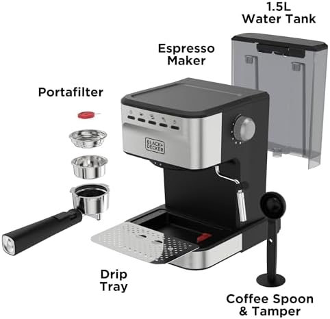 Black Decker Semi Automatic 15 Bar Espresso and Cappuccino Maker  Versatile Machine with Ability to use Grounds or ESE Pods to Make Your Perfect Cup of Coffee