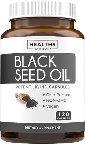 Black Seed Oil   120 Softgel Capsules Skin Health  Non GMO & Vegan  Cold Pressed Nigella Sativa Producing Pure Black Cumin Seed Oil with Vitamin E   500mg Each  1000mg Per 2 Capsule Serving