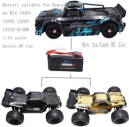 Blomiky 2 Pack 7 4V 2S 3000mAh Shorty T Plug Lipo Battery Pack with XT60 Converter and 2 Charger Cables Suitable for Wltoys 124019 144001 and Hyper Go H14BM 14211 14210 RC Trucks / 7 4V 3000mAh T