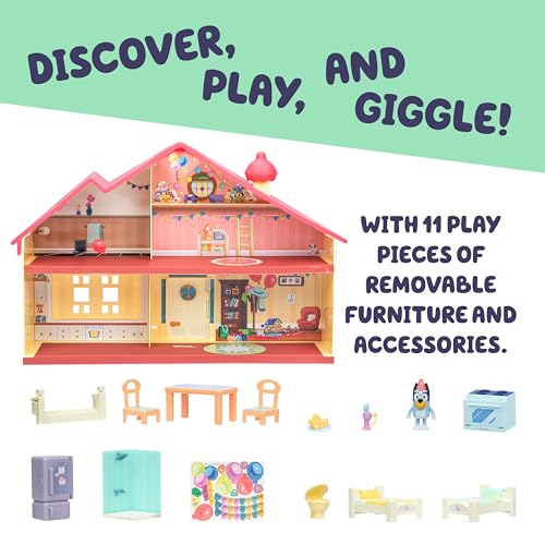 Bluey Celebration Home Playset  Portable Birthday Party Toy House with 11 Removable Accessories and 2 5  Figure  House Toys for Kids of Ages 3 