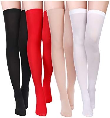 Boao 4 Pairs Womens Silk Thigh High Stockings Nylon Socks for Women Halloween Cosplay Costume Party Tights Accessory