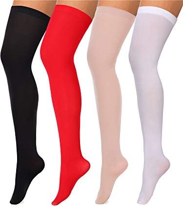 Boao 4 Pairs Womens Silk Thigh High Stockings Nylon Socks for Women Halloween Cosplay Costume Party Tights Accessory