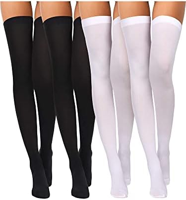 Boao 4 Pairs Womens Silk Thigh High Stockings Nylon Socks for Women Halloween Cosplay Costume Party Tights Accessory