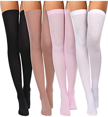 Boao 4 Pairs Womens Silk Thigh High Stockings Nylon Socks for Women Halloween Cosplay Costume Party Tights Accessory