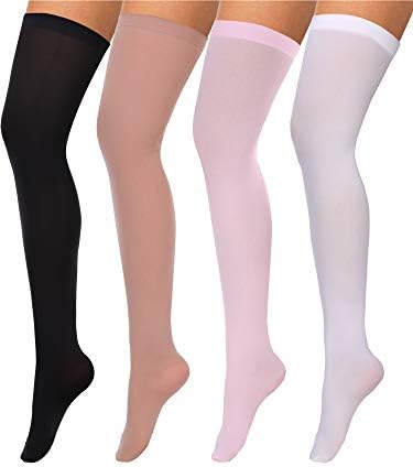 Boao 4 Pairs Womens Silk Thigh High Stockings Nylon Socks for Women Halloween Cosplay Costume Party Tights Accessory