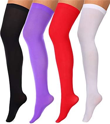 Boao 4 Pairs Womens Silk Thigh High Stockings Nylon Socks for Women Halloween Cosplay Costume Party Tights Accessory
