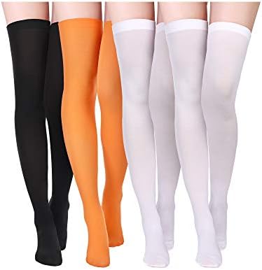 Boao 4 Pairs Womens Silk Thigh High Stockings Nylon Socks for Women Halloween Cosplay Costume Party Tights Accessory