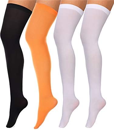 Boao 4 Pairs Womens Silk Thigh High Stockings Nylon Socks for Women Halloween Cosplay Costume Party Tights Accessory