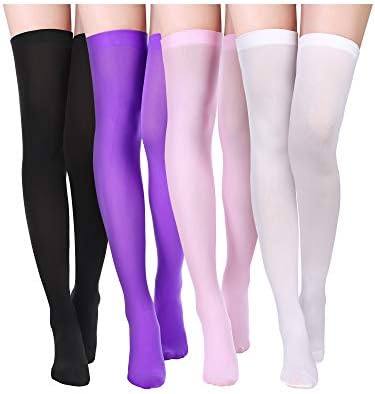 Boao 4 Pairs Womens Silk Thigh High Stockings Nylon Socks for Women Halloween Cosplay Costume Party Tights Accessory
