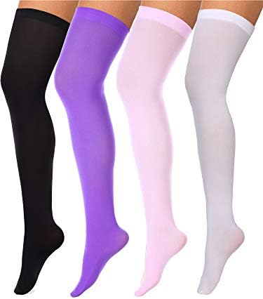 Boao 4 Pairs Womens Silk Thigh High Stockings Nylon Socks for Women Halloween Cosplay Costume Party Tights Accessory