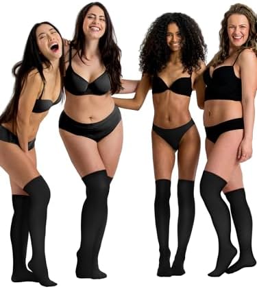 Boao 4 Pairs Womens Silk Thigh High Stockings Nylon Socks for Women Halloween Cosplay Costume Party Tights Accessory