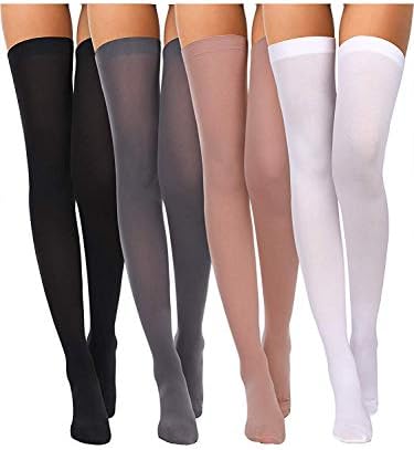 Boao 4 Pairs Womens Silk Thigh High Stockings Nylon Socks for Women Halloween Cosplay Costume Party Tights Accessory