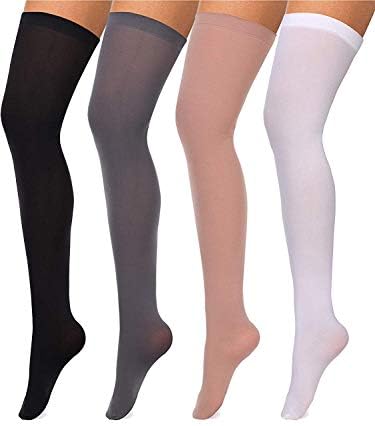 Boao 4 Pairs Womens Silk Thigh High Stockings Nylon Socks for Women Halloween Cosplay Costume Party Tights Accessory