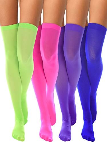 Boao 4 Pairs Womens Silk Thigh High Stockings Nylon Socks for Women Halloween Cosplay Costume Party Tights Accessory