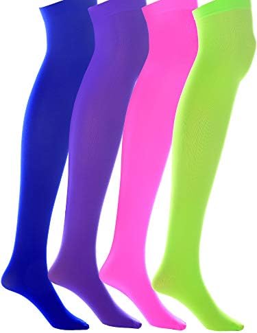 Boao 4 Pairs Womens Silk Thigh High Stockings Nylon Socks for Women Halloween Cosplay Costume Party Tights Accessory