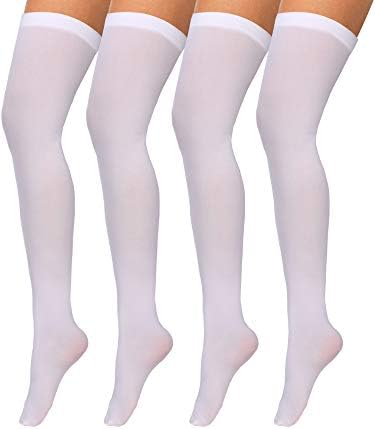 Boao 4 Pairs Womens Silk Thigh High Stockings Nylon Socks for Women Halloween Cosplay Costume Party Tights Accessory