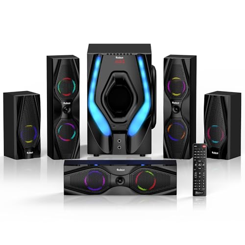 Bobtot Surround Sound Systems Home Theater System   1200 Watts Peak Power 10 Subwoofer 5 1/2 1 Wired Audio Stereo Speakers Strong Bass with HDMI ARC Optical AUX Bluetooth Input