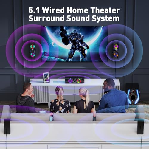 Bobtot Surround Sound Systems Home Theater System   1200 Watts Peak Power 10 Subwoofer 5 1/2 1 Wired Audio Stereo Speakers Strong Bass with HDMI ARC Optical AUX Bluetooth Input