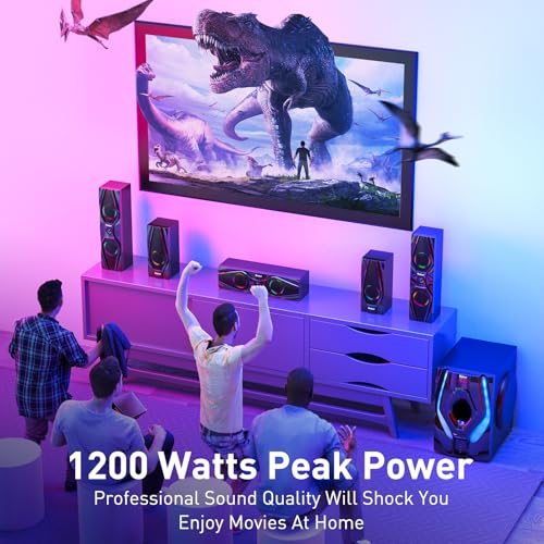 Bobtot Surround Sound Systems Home Theater System   1200 Watts Peak Power 10 Subwoofer 5 1/2 1 Wired Audio Stereo Speakers Strong Bass with HDMI ARC Optical AUX Bluetooth Input