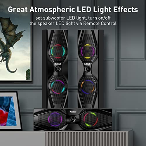 Bobtot Surround Sound Systems Home Theater System   1200 Watts Peak Power 10 Subwoofer 5 1/2 1 Wired Audio Stereo Speakers Strong Bass with HDMI ARC Optical AUX Bluetooth Input