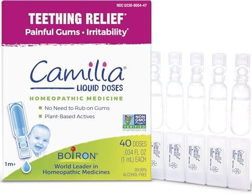 Boiron Camilia Teething Drops for Daytime and Nighttime Relief of Painful or Swollen Gums and Irritability in Babies   40 Liquid Droppers Bundled in 8 separate packs of 5