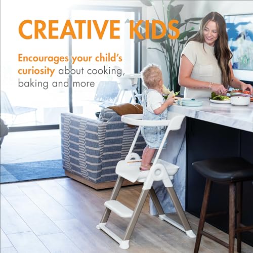 Boon Pivot Toddler Tower Kids Kitchen Step Stool   Folding Step Stool for Bathroom Sink or Kitchen Counter   CPC Certification   White   Ages 18 Months to 4 Years