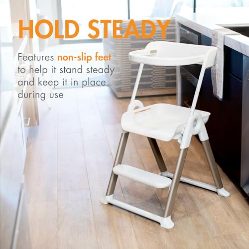 Boon Pivot Toddler Tower Kids Kitchen Step Stool   Folding Step Stool for Bathroom Sink or Kitchen Counter   CPC Certification   White   Ages 18 Months to 4 Years